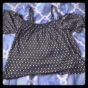 Black and white off the shoulder blouse